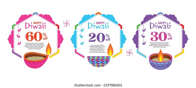 Happy Diwali. Indian festival of lights. Diwali price tag, banner, offer, discount.