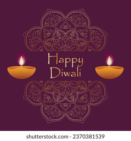 happy diwali Indian festival of lights with diya - traditional oil lamp and ornament of rangoli