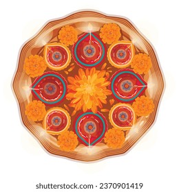  happy diwali Indian festival of lights with diya - traditional oil lamp and flowers