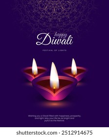 Feliz festival indio de luces Diwali celebración de la tarjeta tradicional india de fondo. Ilustración vectorial de celebración del Diwali