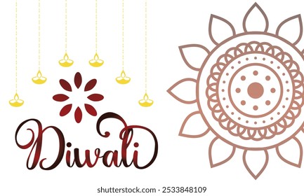 Happy Diwali. Indian festival of lights. festival of India, with candle and flower, objects, fire for greeting card, poster, postcard, invitation or background. Vector illustration. EPS 10