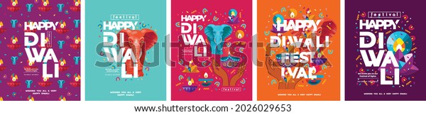 Happy Diwali. Indian festival\
of lights. Vector abstract flat illustration for the holiday,\
lights, elephant and other objects for background or\
poster.\
