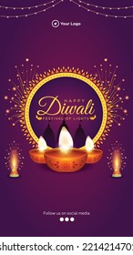 Happy Diwali Indian festival portrait template design.