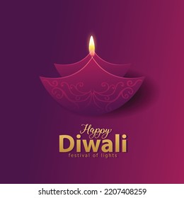 Happy Diwali. Indian Festivals Of Light With Paper Diya. Vector Illustration Design