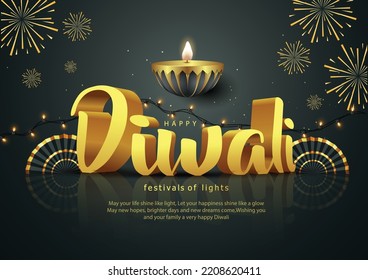 happy Diwali. Indian festivals of light with paper Diya. vector illustration design