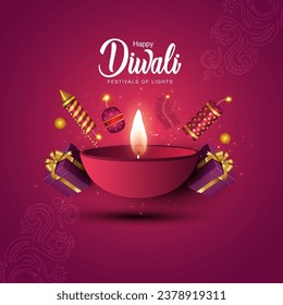 happy Diwali. Indian festivals of light with Diwali elements. vector illustration design.