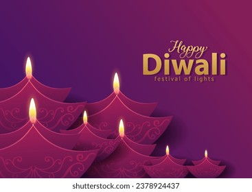 happy Diwali. Indian festivals of light with paper Diya. vector illustration design