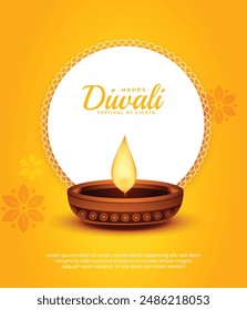 Feliz Diwali. Festivales indios de luz con pot Diya. Diseño de Ilustración vectorial