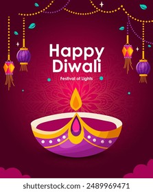 Happy Diwali Indian festivals of light with Diwali elements. vector