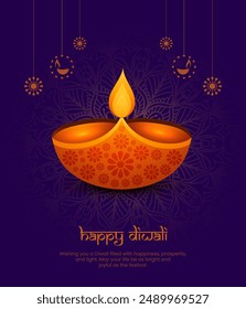 Felices Fiestas Indias de la Luz con Elementos Diwali. Vector