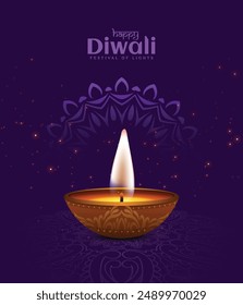 Feliz Diwali. Festivales indios de luz con Elementos de Diwali. Vector