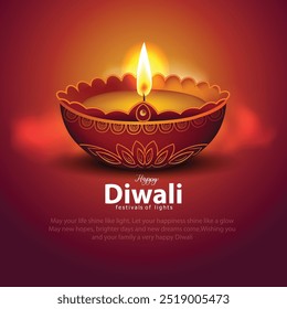 happy Diwali. Indian festivals of light with outline Diya. vector illustration design