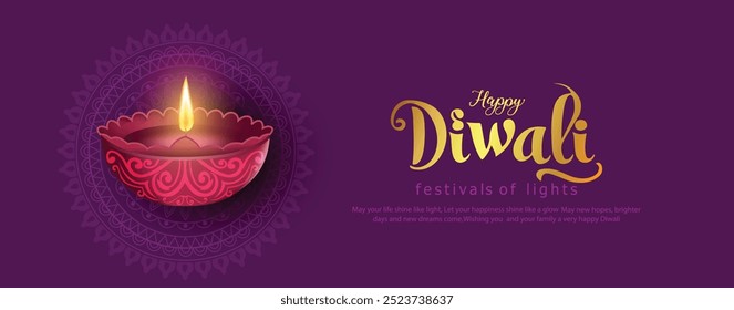 Glücklicher Diwali. Indische Festivals des Lichts mit Umriss bunten Diya. abstraktes Vektorgrafik-Design