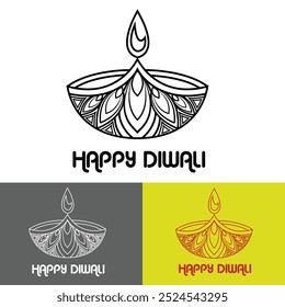 Happy diwali. Indian festivals of light with outline diya. Vector ilustration design. Perfect for asset colection, company logos, etc