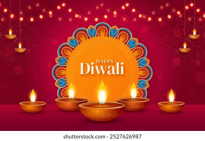 Happy Diwali indian fetival of lights celebration Indian Traditional card background. Diwali celebration vector illustration design