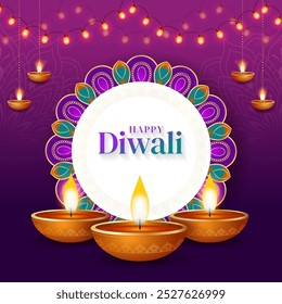 Feliz Diwali festejo indiano de luzes comemoração fundo de cartão tradicional indiano. Projeto de ilustração vetorial de celebração do Diwali