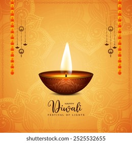Happy Diwali Indian Hindu cultural festival background with diya vector
