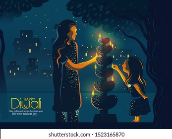 Happy Diwali Indian people celebrating on Diwali Hindu Holiday background for light festival of India