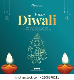 Happy Diwali Indian religious festival banner design template.