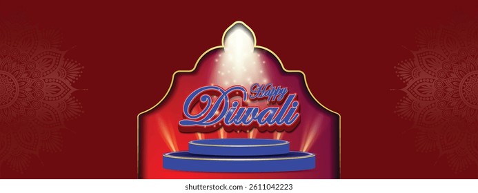 Happy Diwali invitation poster with podium and spot light and mandala, can be used in invitation, promotion,  vector art illustration