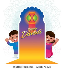 Happy Diwali. Kids Happily Celebrate The Festival of Lights