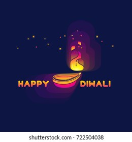 Happy Diwali. Diwali lamp isolated on dark violet background. Abstract Indian oil lamp for your greeting card design. The festival of lights. Vector illustration.