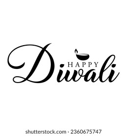 Happy Diwali lettering with diwali diya vector illustration.