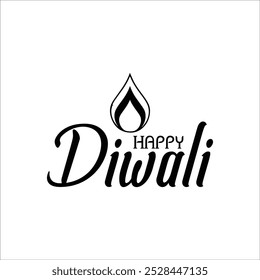 Happy Diwali lettering with diwali diya vector illustration.