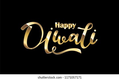 Happy Diwali lettering for invitation and greeting card, prints and posters. Hand drawn inscription. Vector illustration. Golden text on black background. Calligraphic design.