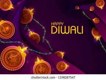 Happy Diwali light festival of India greeting background in vector
