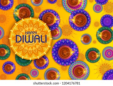 Happy Diwali light festival of India greeting background in vector
