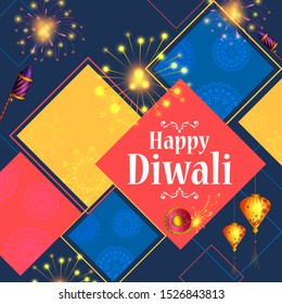 Happy Diwali light festival of India greeting background in vector