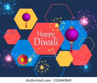 Happy Diwali light festival of India greeting background in vector