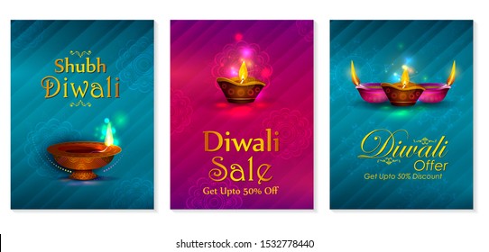 Happy Diwali light festival of India greeting banner background for Sale and Promotion advertisement in vector