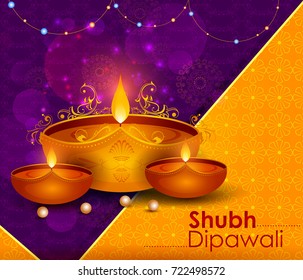 Happy Diwali light festival of India greeting background in vector