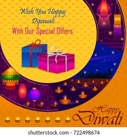 Happy Diwali light festival of India greeting advertisement sale banner background in vector