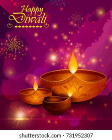 Happy Diwali light festival of India greeting background in vector