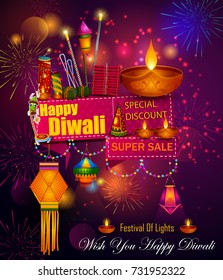 Happy Diwali light festival of India greeting advertisement sale banner background in vector