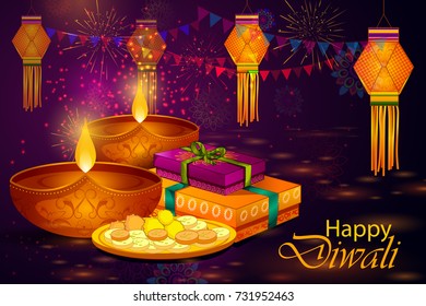 Happy Diwali light festival of India greeting background in vector