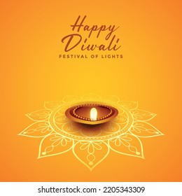 Happy Diwali. Light Yellow Background With Diwali Mandala Vector. Vector Illustration.