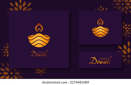 Happy Diwali Luxury Greeting Card for India Festival of Lights Holiday Invitation Template