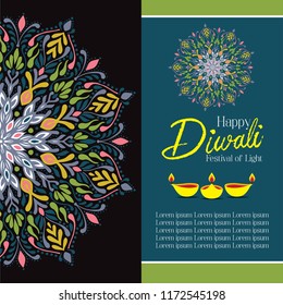 Happy Diwali with Mandala Oil Lamp Design Vector Template Set.