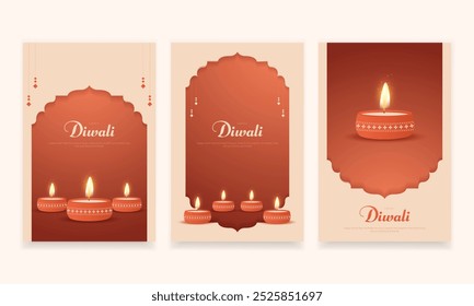 Tarjeta de felicitación mínima feliz Diwali poste conjunto Fondo de celebración. Festival de luces Tarjeta de felicitación Post Plantilla Ilustración vectorial.