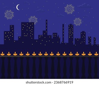 Happy Diwali night sky for India festival with Fireworks for Festival of Lights, Shubh Dipawali