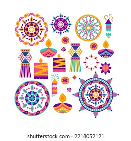 Happy Diwali Objects. Vector Illustration of Indian Holiday Celebration.