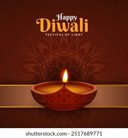 Happy Diwali with oil lamp decoration Background with rangoli, Diwali celebration greeting card