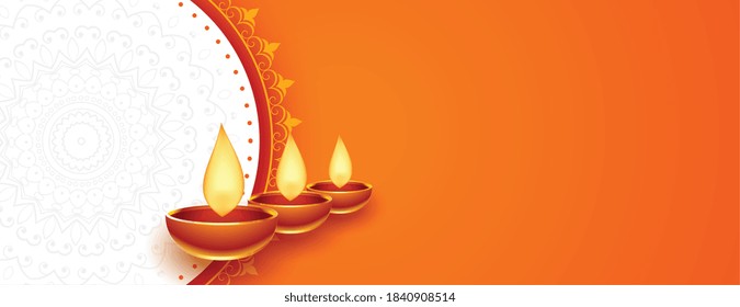 Happy Diwali Orange Diya Banner Text Stock Vector (Royalty Free) 1840908514  | Shutterstock