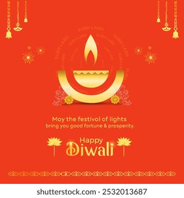 Feliz Diwali. Laranja, fundo dourado. Criativa Social Media Greetings modelo Vetor Design em camadas.