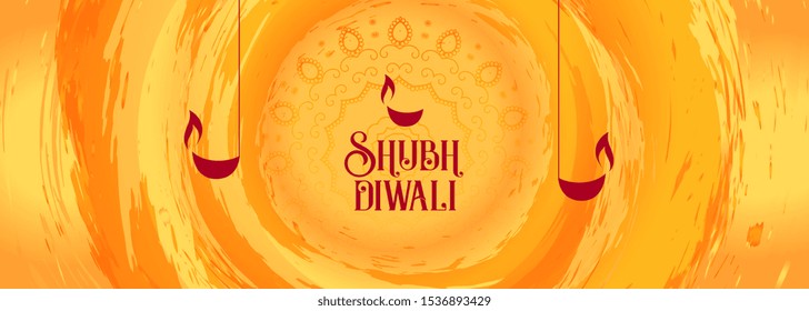 happy diwali orange watercolor greeting background design