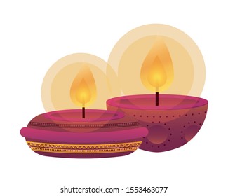 happy diwali pair candles traditional icons vector illustration design